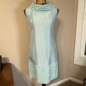 Elegant Blue Lace Trim Dress